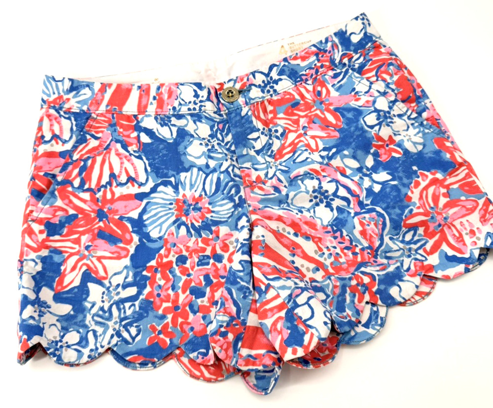 Lilly Pulitzer Women's 4 12” Buttercup Stretch Short Scalloped Hem Blue Floral